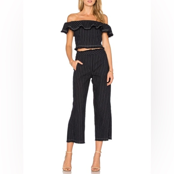 T BY ALEXANDER WANG NAVY WHITE STRIPED HIGH WAIST PANTS - Picture 1 of 6